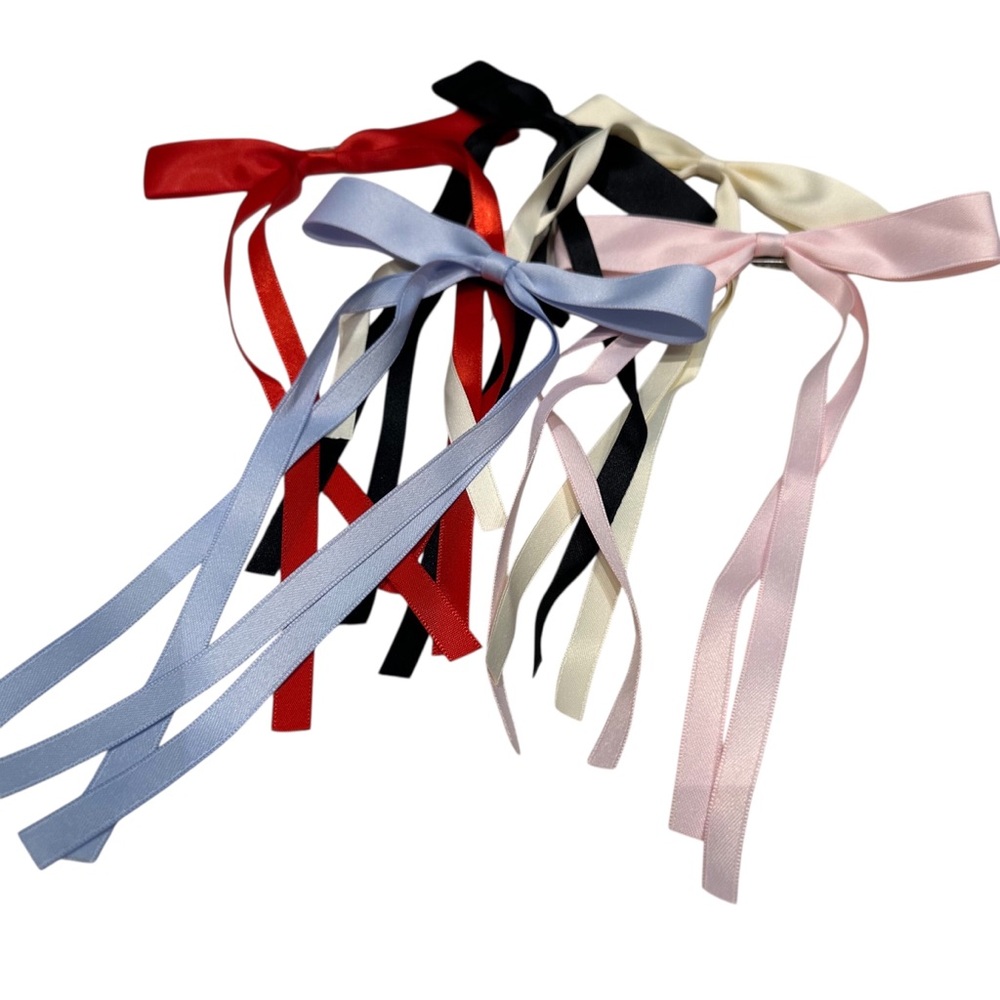 5 Clip On Hair Ribbons Black Red Cream Pink Light Blue New Never Worn